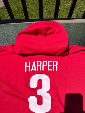 Red "Philly" Baseball Graphic Hoodie. Harper no. 3 on back. Size 3XL. Nice.